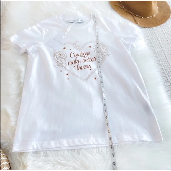 Rue de Seine Cowboys Make Better Lovers Tee White Brown Bridal Crewneck NWT S - Picture 14 of 15